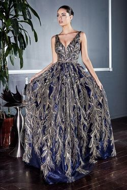 Style CDJ812 Cinderella Divine Blue Size 10 Navy Tall Height V Neck Floor Length A-line Dress on Queenly