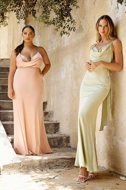 Style CD7487 Cinderella Divine Pink Size 16 Prom Straight Satin Fitted Train Mermaid Dress on Queenly