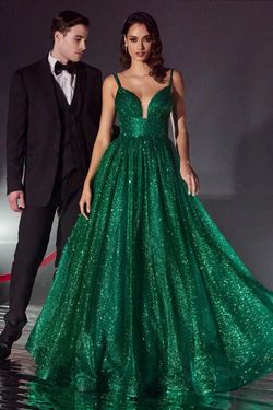 Style CD996 Cinderella Divine Green Size 4 Emerald Plunge A-line Dress on Queenly