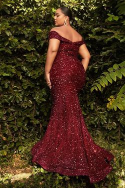 Style CD975C Cinderella Divine Red Size 22 Burgundy Military Sequined Fitted Mermaid Dress on Queenly