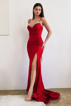 Style CD888 Cinderella Divine Red Size 6 Tall Height Floor Length Side slit Dress on Queenly