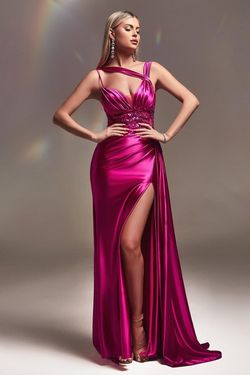 Style CDS415 Cinderella Divine Pink Size 4 Satin Magenta Flare Floor Length Side slit Dress on Queenly