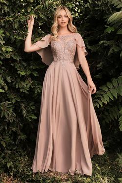 Style CDHT101 Cinderella Divine Nude Size 10 Lace Tulle Cape A-line Dress on Queenly