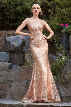 Style CDCH235 Cinderella Divine Gold Size 4 V Neck Cdch235 Mermaid Dress on Queenly