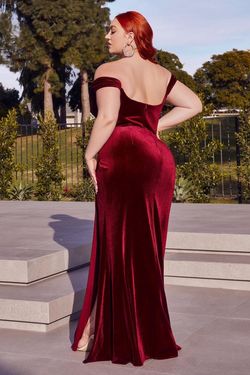 Style CD236 Cinderella Divine Red Size 10 Cd236 Straight Velvet Side slit Dress on Queenly
