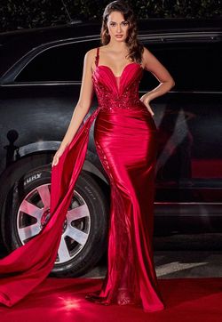 Style CDS417 Cinderella Divine Red Size 6 Burgundy Satin Mermaid Dress on Queenly