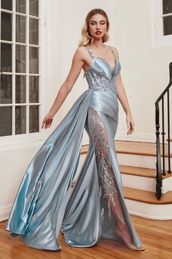 Style CDS417 Cinderella Divine Blue Size 6 Silk Military Mermaid Dress on Queenly
