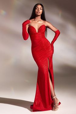 Style CD889 Cinderella Divine Red Size 10 Floor Length Side slit Dress on Queenly
