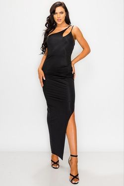 Style PD7760E Privy Black Size 10 One Shoulder Tall Height Side slit Dress on Queenly