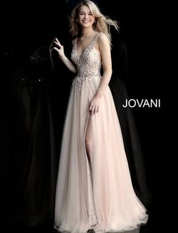 Style  65324 Jovani Nude Size 6 Fitted Embroidery Pageant A-line Dress on Queenly