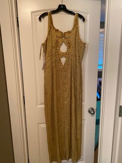 Do You Love Me Gold Size 18 Plunge 50 Off Jewelled Side slit Dress on Queenly