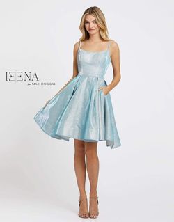 Style  25982i Ieena Duggal  Blue Size 10 Military Floor Length Glitter Homecoming A-line Dress on Queenly