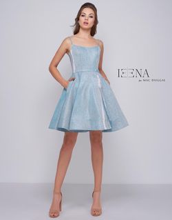 Style  25982i Ieena Duggal  Blue Size 10 Military Floor Length Glitter Homecoming A-line Dress on Queenly