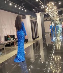 Sherri Hill Blue Size 4 Prom Floor Length Side slit Dress on Queenly