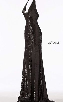 Style 62360 Jovani Black Size 10 Sequined Backless Side slit Dress on Queenly