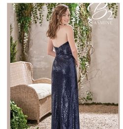 Style B193016 Jasmine Blue Size 16 Military Prom Fully Beaded Halter A-line Dress on Queenly
