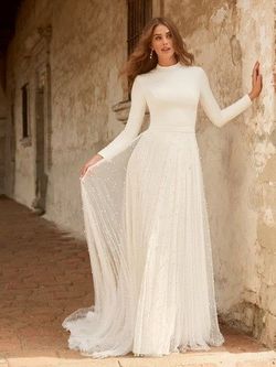Style Sahar Maggie Sottero White Size 10 Satin Long Sleeve A-line Dress on Queenly