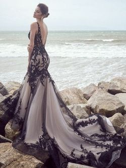 Style Zander Lane Sottero & Midgley Black Size 10 Fitted Zander Lane Lace Floor Length A-line Dress on Queenly