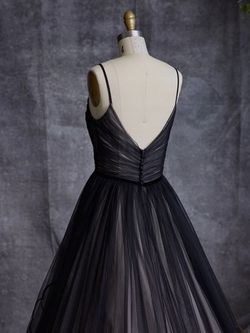 Style Watson Maggie Sottero Black Size 10 Custom Belt Spaghetti Strap Embroidery A-line Dress on Queenly
