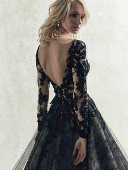 Style Sleevless Zander Sottero and Midgley Black Size 10 Plunge Lace Floral Sheer Ball gown on Queenly