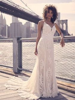 Style Veronique Maggie Sottero White Size 12 Floor Length Straight Tall Height A-line Dress on Queenly