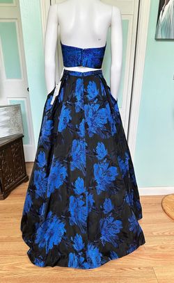 Style ew118147 Ellie Wilde Multicolor Size 12 Pockets Black Tie Pattern Plus Size Ball gown on Queenly
