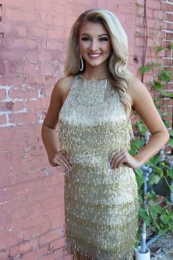 Mac Duggal Gold Size 8 High Neck Cocktail Dress on Queenly