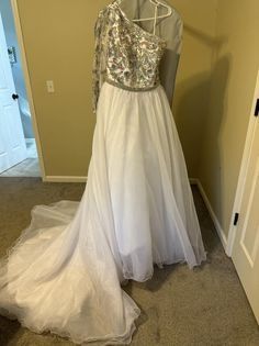 One More Couture White Size 10 Custom Medium Height Asymmetrical Ball gown on Queenly
