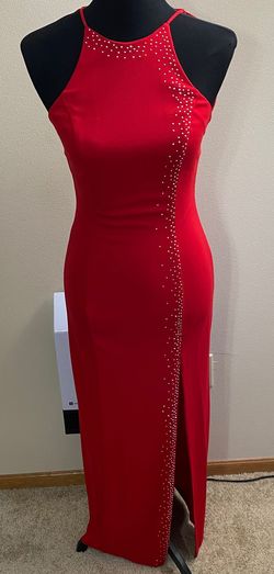 Zum Zum by Niki Livas Bright Red Size 4 Glitter Polyester High Neck Side slit Dress on Queenly