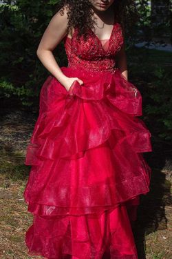 Camille La Vie Red Size 2 Jewelled Tulle Pageant Ball gown on Queenly