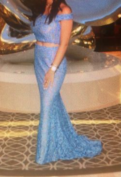 Ellie Wilde Light Blue Size 6 Short Height Nightclub Prom Mermaid Dress on Queenly