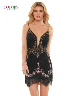 Style 2901 Colors Black Size 12 Jewelled Fun Fashion Mini Floral Cocktail Dress on Queenly
