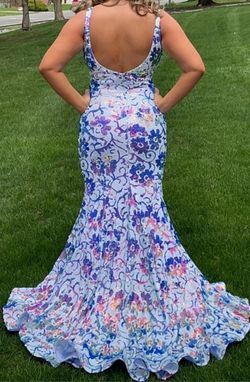 Jovani Blue Size 4 Swoop Prom Military Straight Dress on Queenly