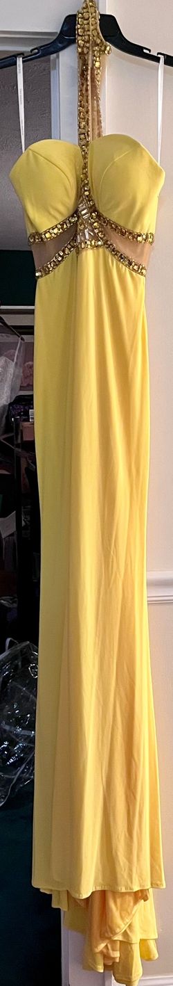 Sherri Hill Yellow Size 12 Halter Free Shipping Tall Height Straight Dress on Queenly