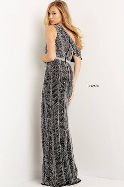 Style 08454 Jovani Black Size 4 08454 Floor Length Side slit Dress on Queenly