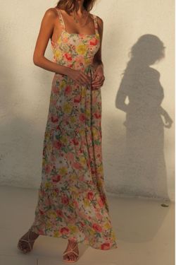 Style SW20-5068 Seven Wonders Multicolor Size 8 Peach Floral Bridgerton A-line Dress on Queenly