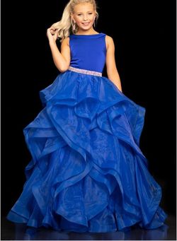Style C128 Johnathan Kayne Blue Size 14 Plus Size Pageant Interview Ball gown on Queenly