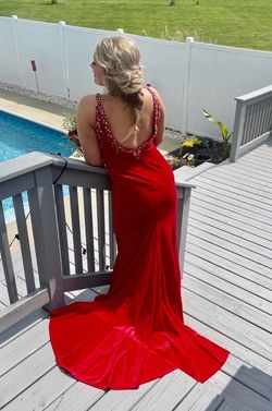 Johnathan Kayne Red Size 6 Train Velvet Straight Dress on Queenly