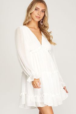 Style SS9018 She and Sky White Size 10 Long Sleeve Mini Bridal Shower Engagement Cocktail Dress on Queenly