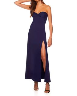 Style 1-1224732338-3855 Susana Monaco Blue Size 0 Strapless Black Tie Floor Length Straight Dress on Queenly