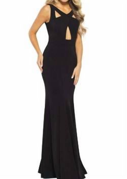 Style 1-497658153-238 JOVANI Black Tie Size 12 Polyester Straight Dress on Queenly
