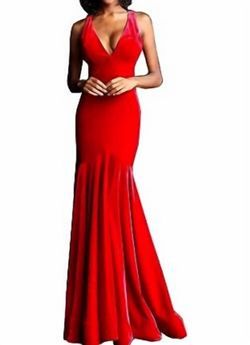 Style 1-797090866-2168 JOVANI Red Size 8 Velvet Mermaid Dress on Queenly