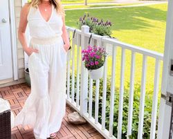 Style 1-965741404-2696 SURF GYPSY White Size 12 Free Shipping Pockets Plus Size Bachelorette Jumpsuit Dress on Queenly