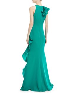 Style EG2408 Badgley Mischka Green Size 6 Floor Length One Shoulder Mermaid Dress on Queenly