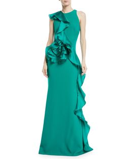 Style EG2408 Badgley Mischka Green Size 6 Emerald One Shoulder Mermaid Dress on Queenly