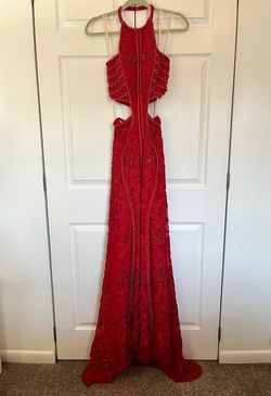 Style 7202RA Rachel Allan Red Size 6 Prom Train A-line Dress on Queenly