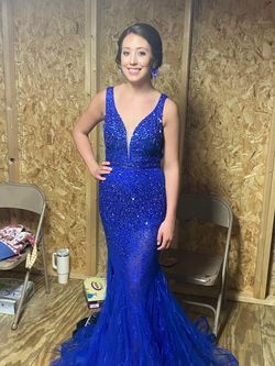 Style 14082 Panoply Blue Size 2 Prom Military Floor Length Mermaid Dress on Queenly