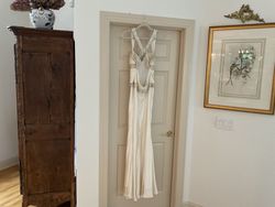 Scala White Size 8 Shiny Wedding Straight Dress on Queenly