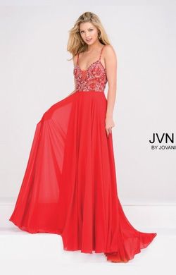 Style 33701 Jovani Red Size 2 Plunge Sorority Formal A-line Dress on Queenly