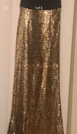 Windsor Gold Size 0 Floor Length Sequined Plunge Mermaid Dress on Queenly